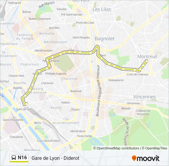 N16 Bus Line Map