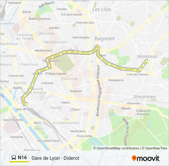 N16 Bus Line Map