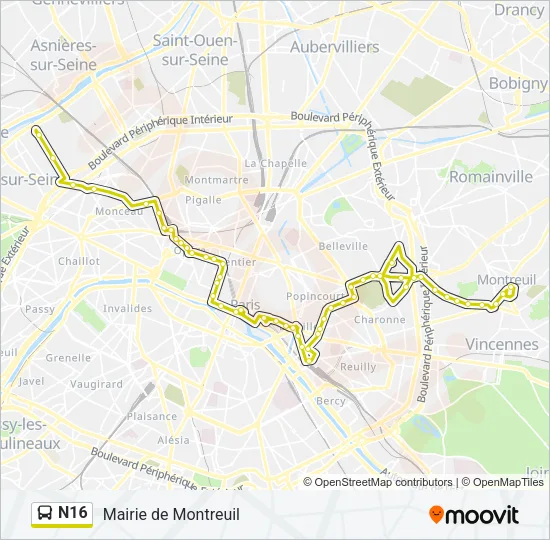 N16 Bus Line Map