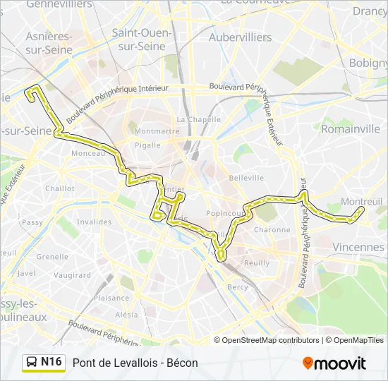 Plan de la ligne N16 de bus