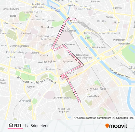 N31 Bus Line Map
