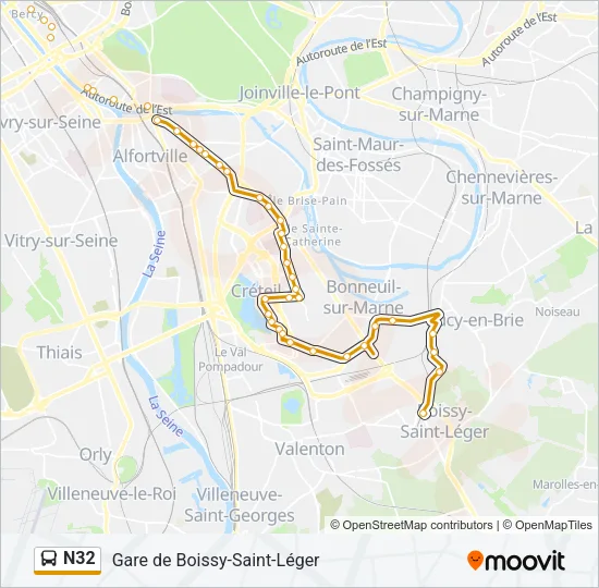 Plan de la ligne N32 de bus