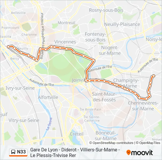 N33 Bus Line Map