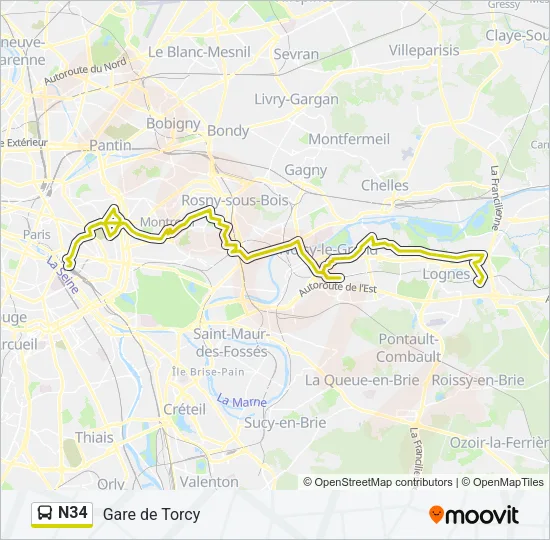 N34 Bus Line Map