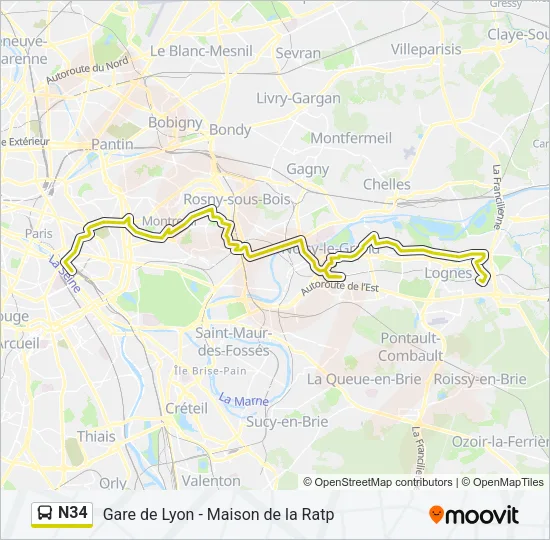 N34 Bus Line Map