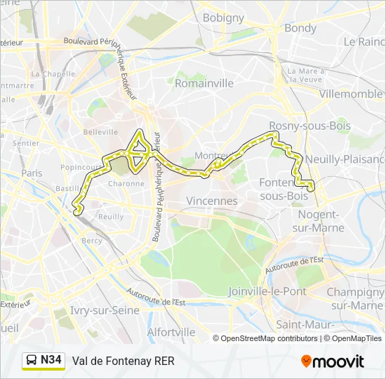 N34 Bus Line Map