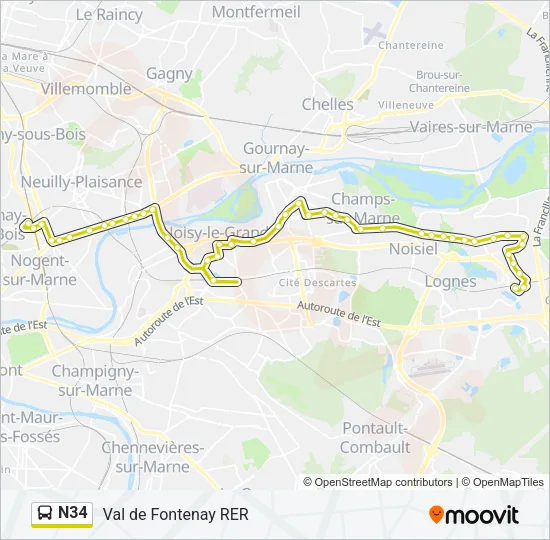 N34 Bus Line Map