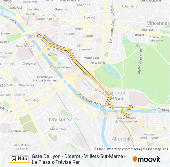 Mapa de N35 de autobús