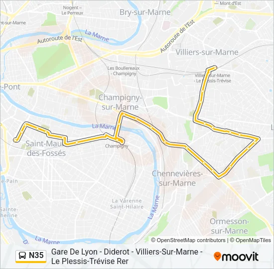 Plan de la ligne N35 de bus
