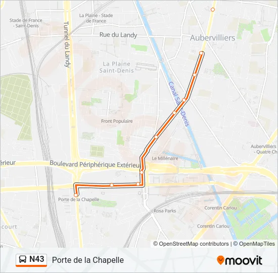 N43 Bus Line Map