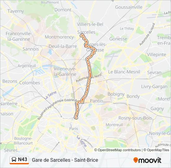 N43 Bus Line Map