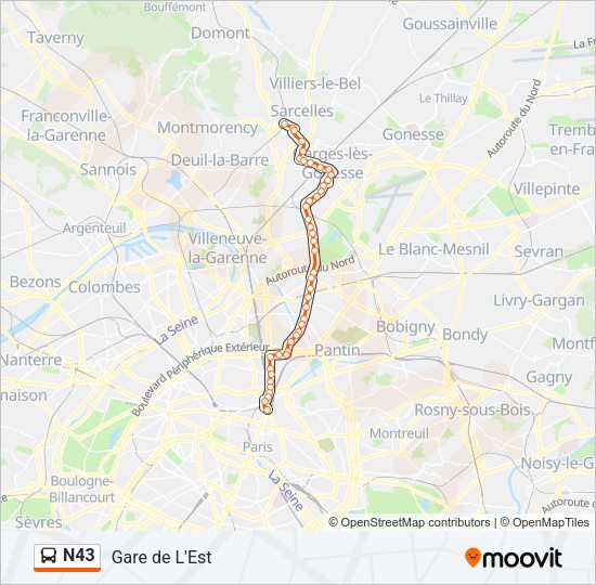 N43 Bus Line Map