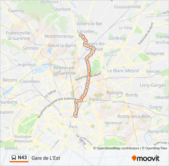 N43 Bus Line Map