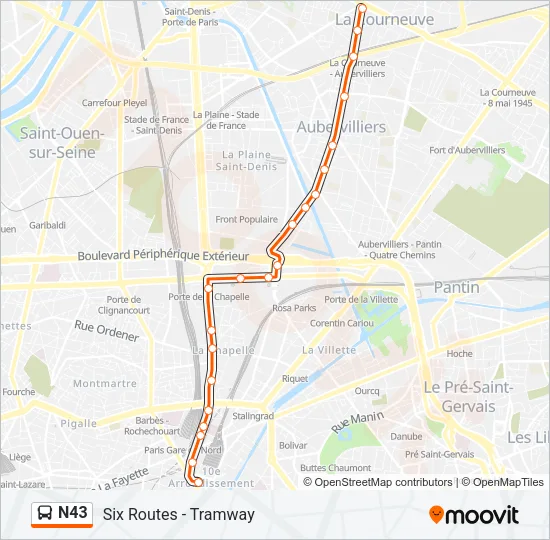 N43 Bus Line Map