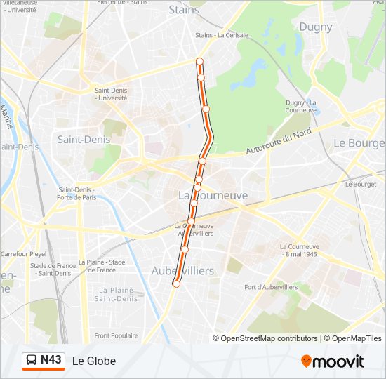 N43 Bus Line Map