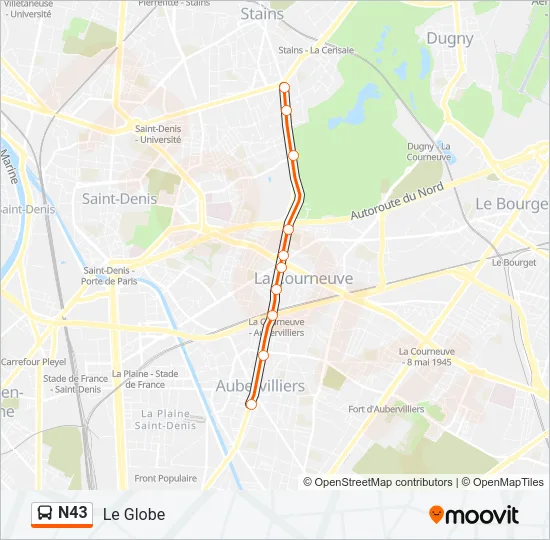 Plan de la ligne N43 de bus