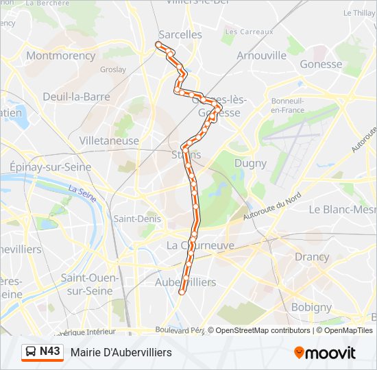 N43 Bus Line Map