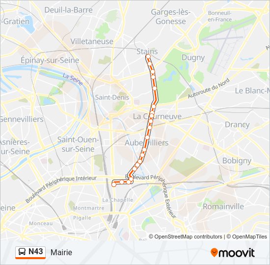 N43 Bus Line Map