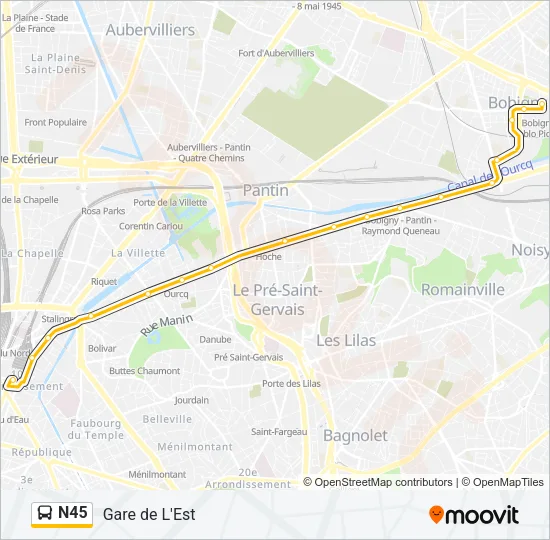 N45 Bus Line Map