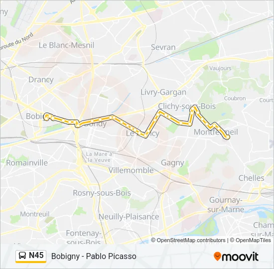 N45 Bus Line Map