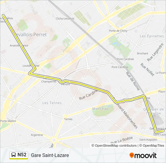 N52 Bus Line Map