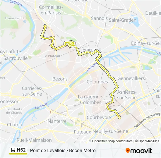 N52 Bus Line Map