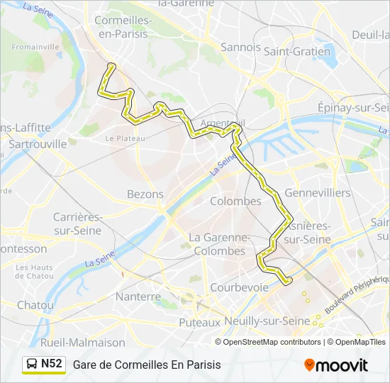 N52 Bus Line Map