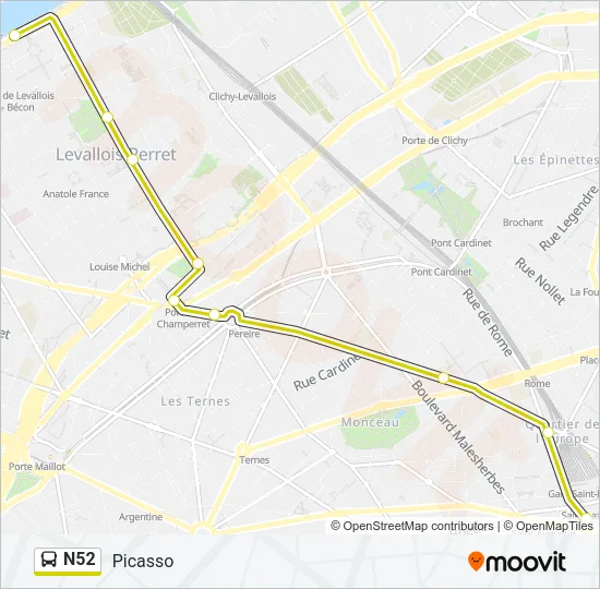 N52 Bus Line Map
