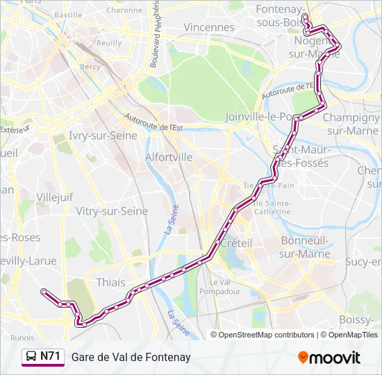 N71 Bus Line Map