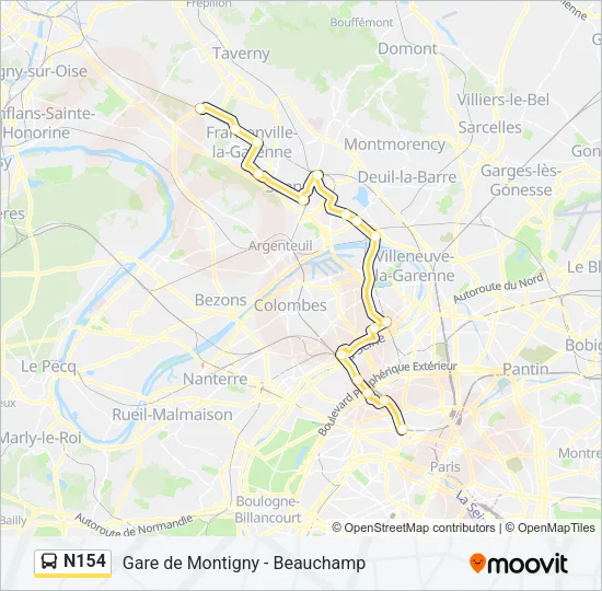 N154 Bus Line Map