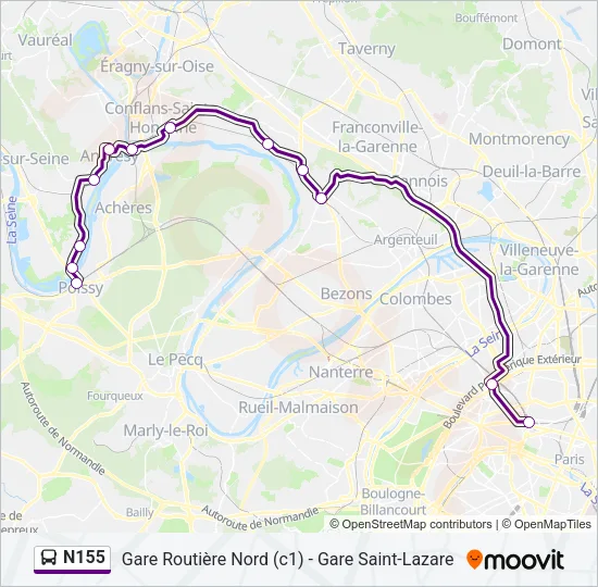 N155 Bus Line Map