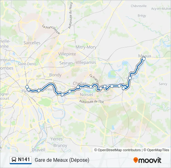 N141 Bus Line Map