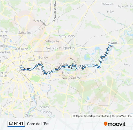 N141 Bus Line Map