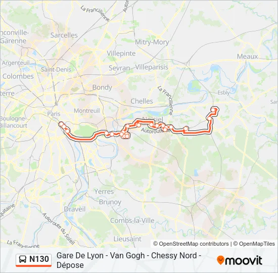 N130 Bus Line Map
