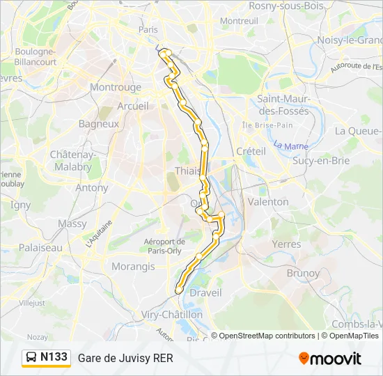 N133 Bus Line Map