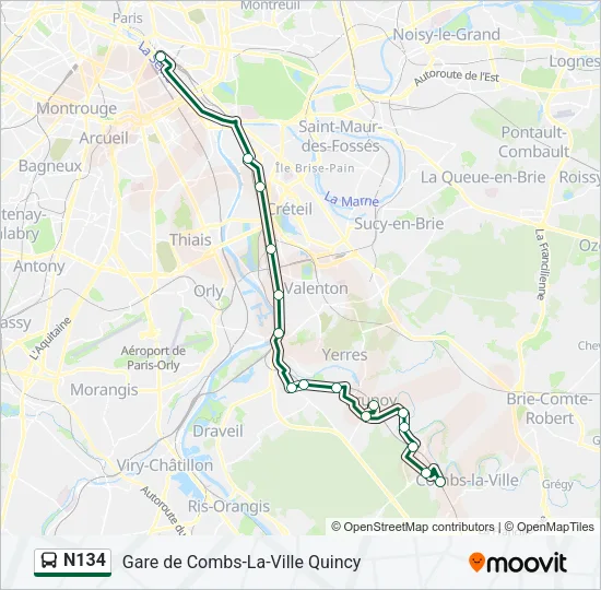 N134 Bus Line Map