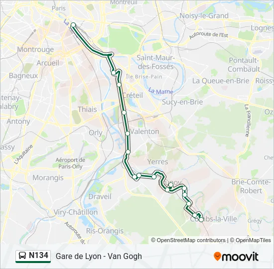 N134 Bus Line Map