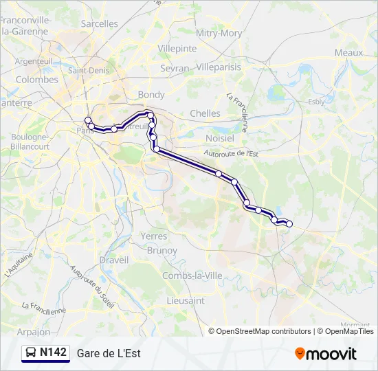 N142 Bus Line Map