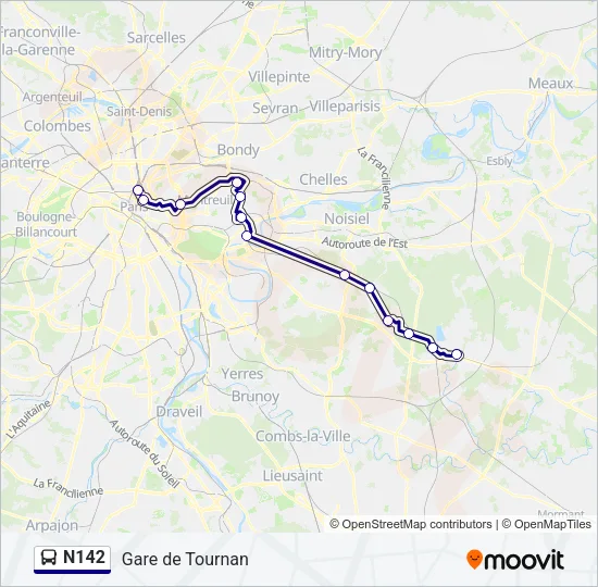 N142 Bus Line Map