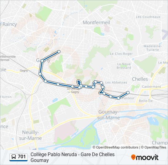 Plan de la ligne 701 de bus