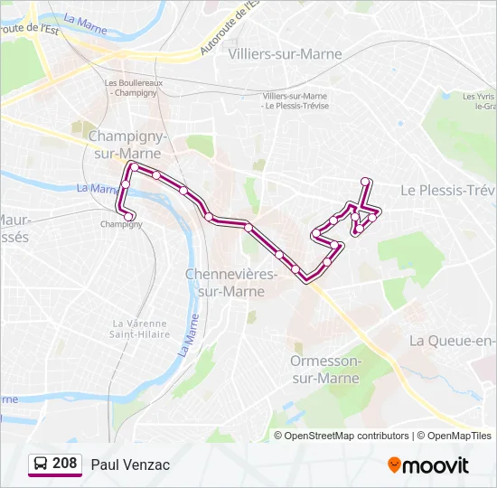 208 Bus Line Map