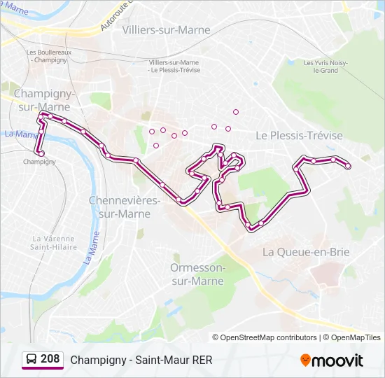 208 Bus Line Map