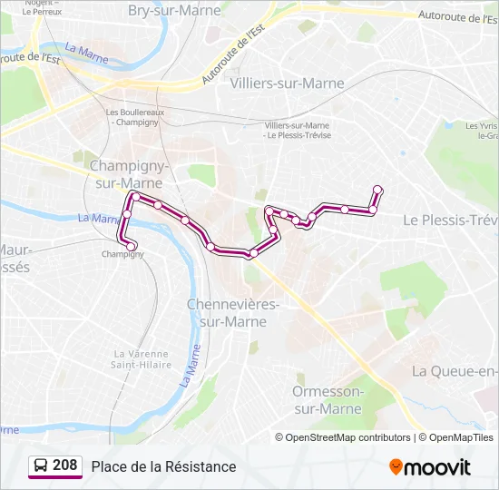208 Bus Line Map