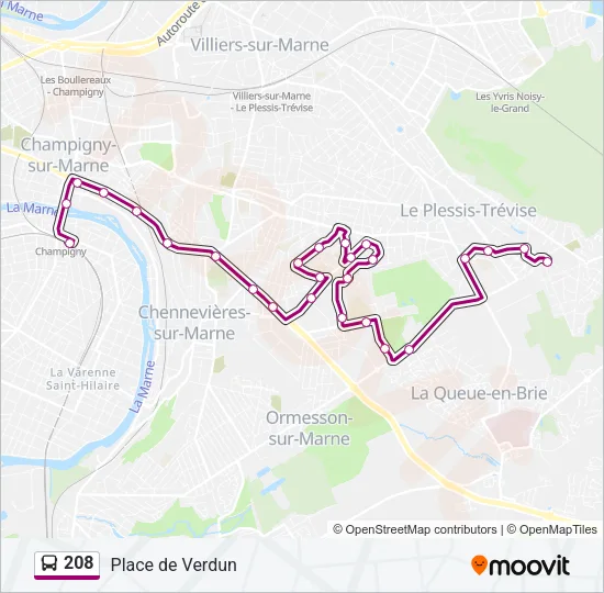 208 Bus Line Map