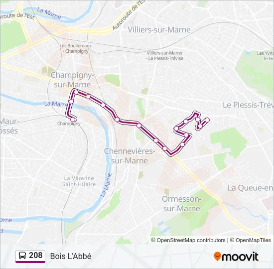 208 Bus Line Map