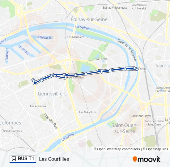 BUS T1 Bus Line Map