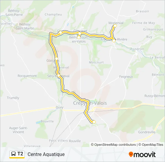 Plan de la ligne T2 de bus