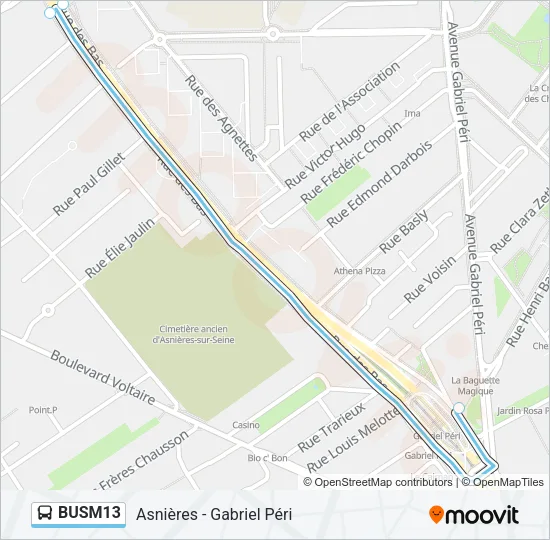 Plan de la ligne BUSM13 de bus