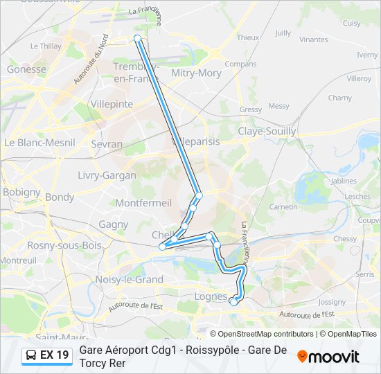EX 19 Bus Line Map