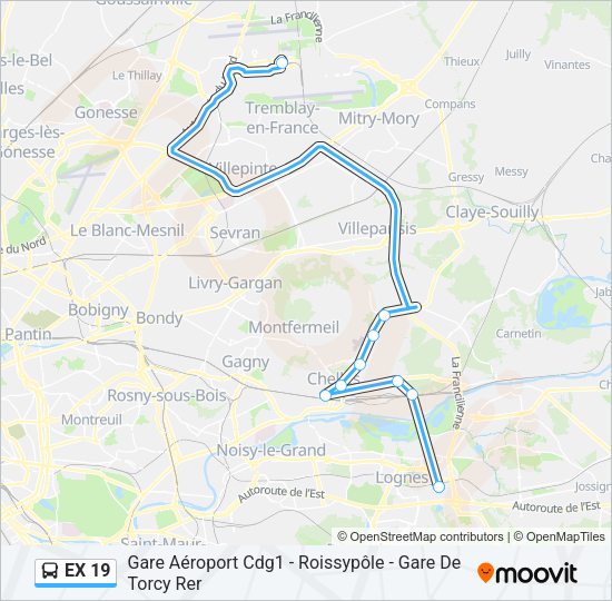 EX 19 Bus Line Map
